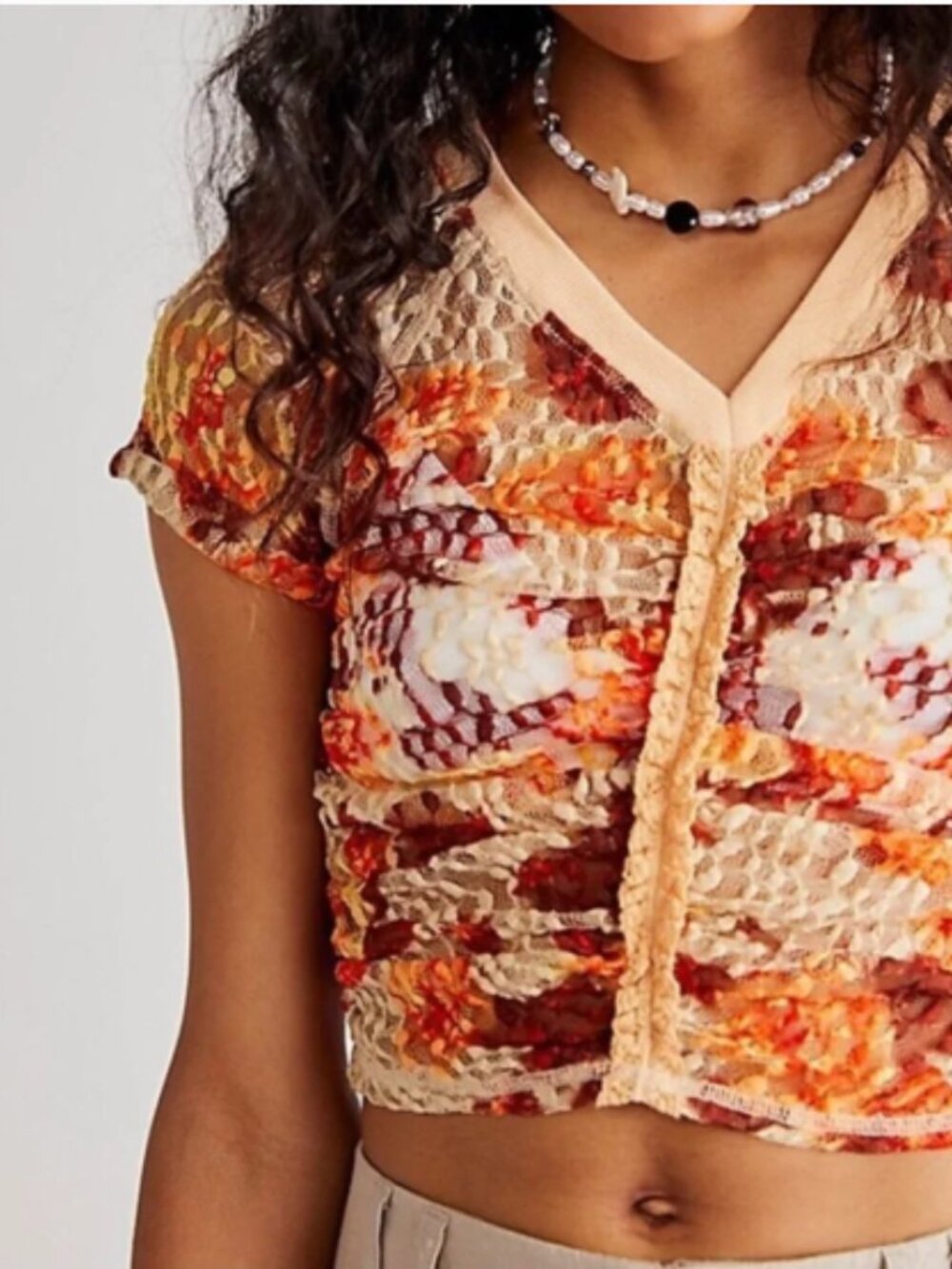 Free People Solana Sheer Lace Top Shirt